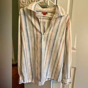 Vintage Guess Vibrant Blue and Orange Blouse with Striking Stripes